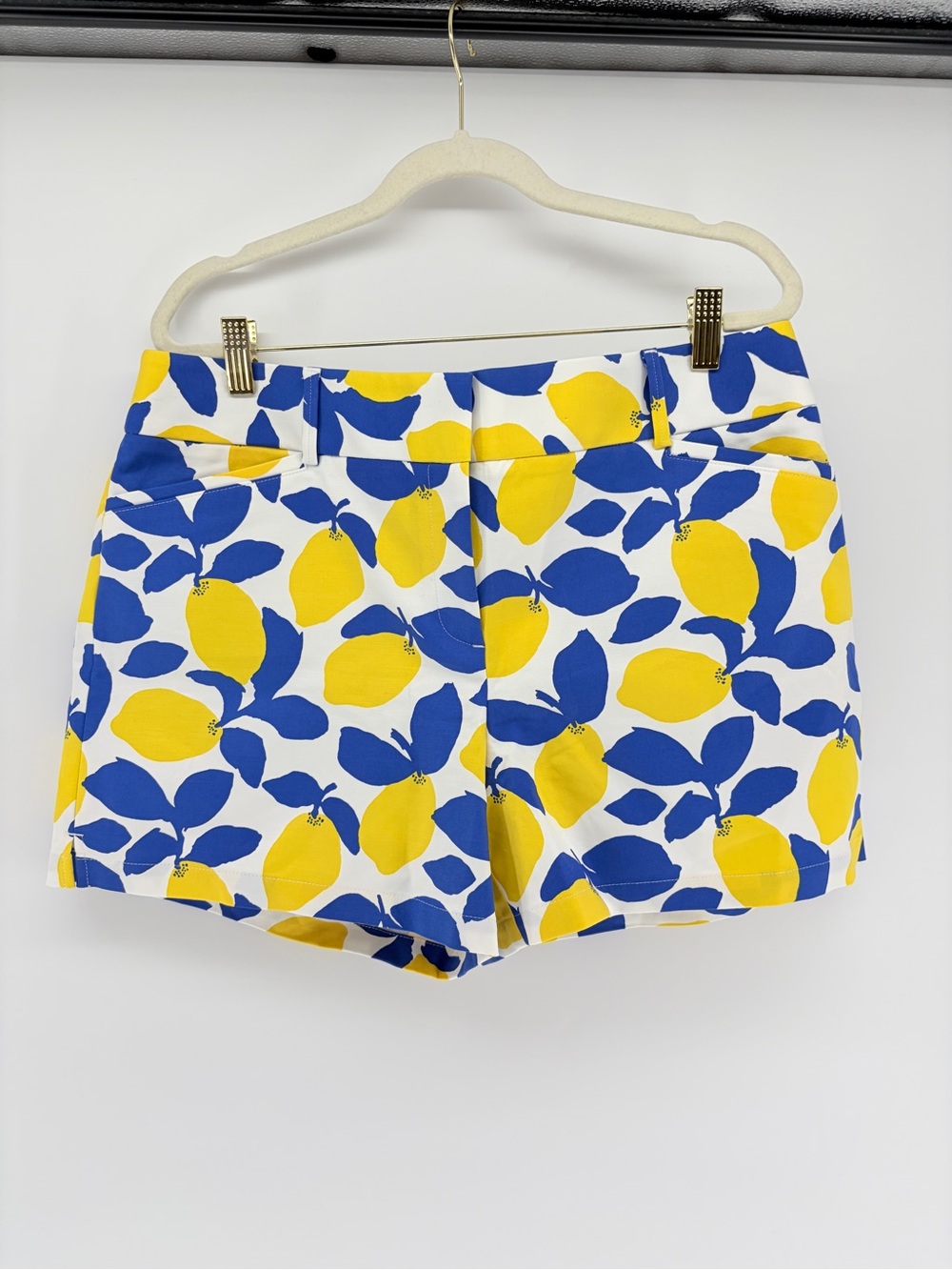 NWT LOFT The Riviera Short 4” Inseam Lemon Print Blue & Yellow Shorts Sz 10